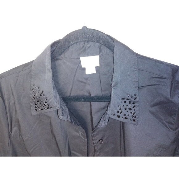 NWOT JACLYN SMITH Top Blouse Black embellished Women XL Button Up collar Stretch - Picture 2 of 8